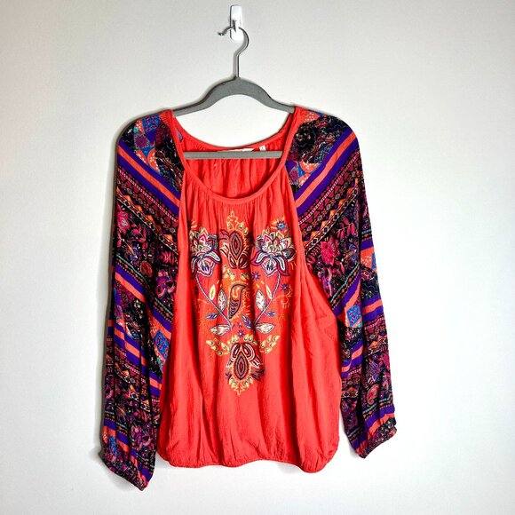 Soft Surroundings Blame Rio Embroidered Peasant Top Southwestern Bohemian Sz L - Picture 2 of 6